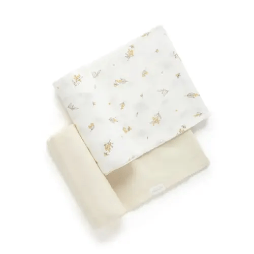 Purebaby Muslin Wrap 2 Pack Wattle Bee - Wheat | Baby Bunting AU