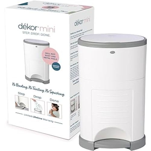 Diaper Dekor Mini Hands-Free Diaper Pail | White | Easiest to Use | Just Step – Drop – Done | Doesn’t Absorb Odors | 20 Second Bag Change | Most Economical Refill System