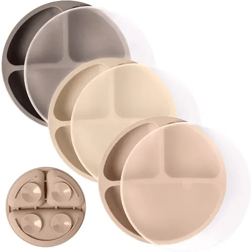 WeeSprout Suction Plates with Lids for Babies & Toddlers - 100% Silicone, Dinnerware Stays Put, Divided Design for Picky Eaters, Microwave & Dishwasher Friendly, 3 Pack