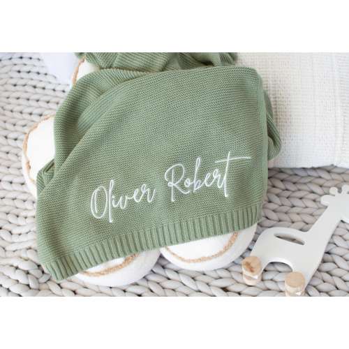 Embroidered Baby Blanket, Soft Cotton Knit Baby Blanket, Custom Baby Name Blanket, Baby Shower Gift, Newborn Blanket, Keepsake Gift for Baby