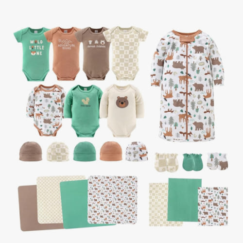 The Peanutshell Baby Layette Gift Set for Boys - 23 Piece New Born Boy Gift Set, Baby Clothes & Newborn Essentials Must Haves - Newborn Boy Clothes 0-3 Months - Wilderlust