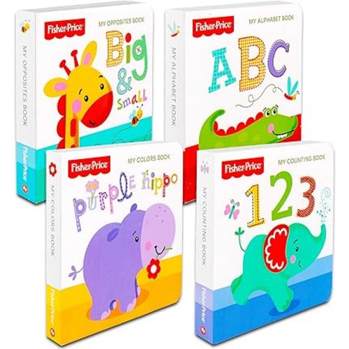 Fisher Price My First Books Set of 4 Baby Toddler Board Books (ABC Book, Colors Book, Numbers Book, Opposites Book)