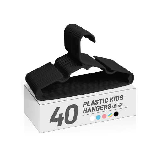 ACSTEP 40 Pack Kids Hangers Plastic,Toddler Baby Clothes Hangers,11.4 Inch, Black