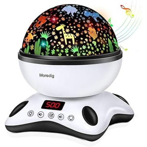 Moredig Kids Night Light Projector, Remote Baby Night Lights for Kids Room with 12 Music Nursery Night Light Projector for Kids Timer 2 Projections 18 Light Modes, Gifts for Baby Kids - Black