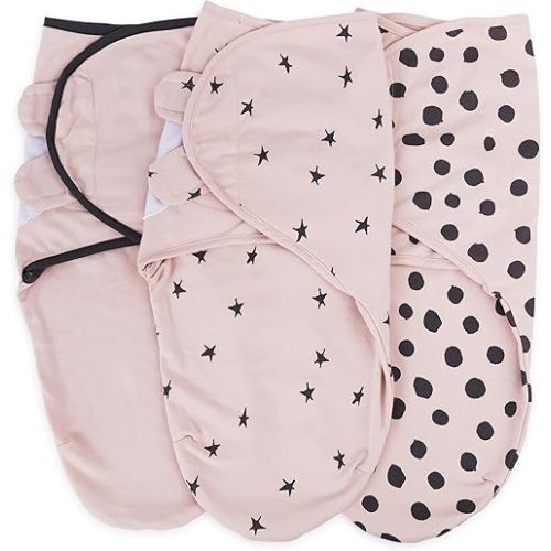 Ely's & Co. Adjustable Swaddle Blanket Infant Baby Wrap Set 3 Pack, for Baby Girl (Blush Pink, 0-3 Months)