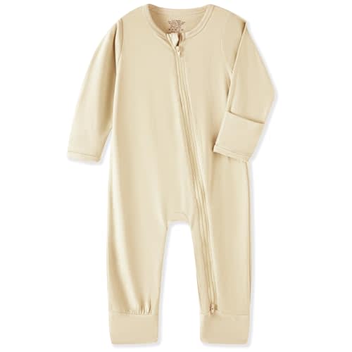 Rayon from Bamboo Baby Pajamas, Baby Sleeper with Mitten Cuffs and 2 Way Zipper, Rompers for Baby Boy Girls 0-24 Months