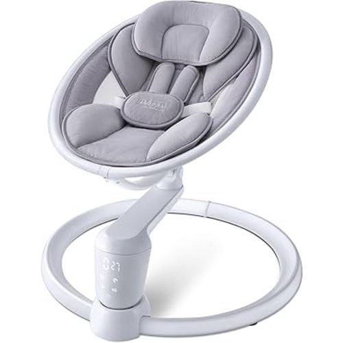 HARPPA Electric Baby Swings for Infants and Newborns, 5 Speeds and Remote Control 10 Built-in Melodies, 2 Seat Positions & 180° Rotation,Portable Baby Swing for Indoor Use, Grey