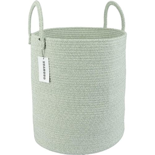 Cotton Rope Laundry Basket Hamper for Clothes Woven Storage Basket for Living Room Bedroom Boho Tall Rope Baskets for Blanket Toys Pillow Towels Baby Nursery Hamper Bin green