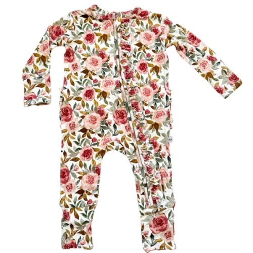 Ruffle Zipper One Piece - Dusty Pink Floral
