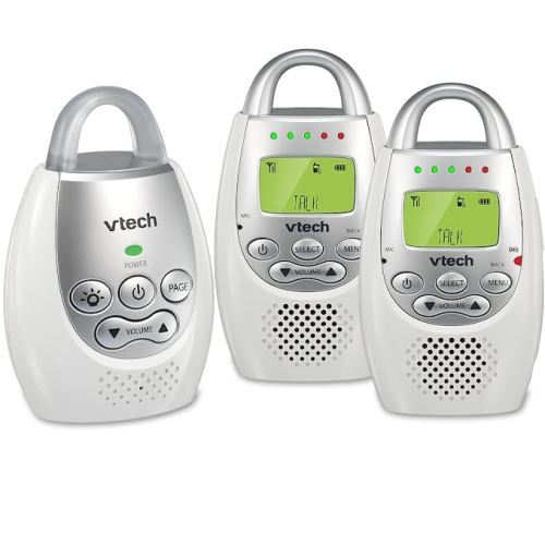 VTech DM221-2 Audio Baby Monitor with up to 1,000 ft of Range, Vibrating Sound-Alert, Talk Back Intercom, Night Light Loop & Two Parent Units, White