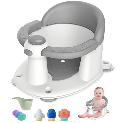 TOSGN Baby Bath Seat for Babies 6 Months & up, 3 Baby Bath Toys, Non-Slip Baby Bath Seat, Safe & Comfortable Baby Bath Support, for Bathtub/Living Room/Shower Room, Grey