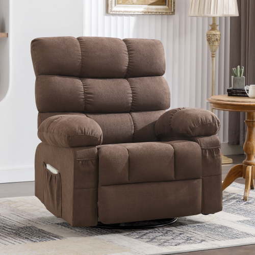 JONPONY Swivel Rocker Recliner Chair, Ergonomic Lounge Chair for Living Room,Small Spaces with Rocking Function,360° Swivel,Side Pocket,Brown