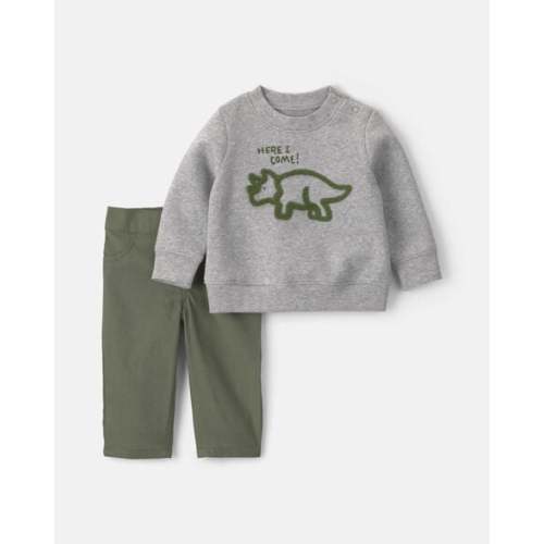 Baby Boy 2-Piece Dinosaur Fleece Pullover & Pant Set - Grey | Carter's
