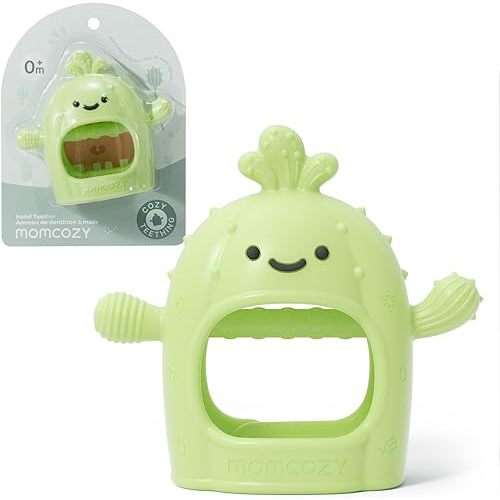Momcozy Baby Teething Toys, Food Grade Silicone Baby Teether,Teething Mitten for Babies 0–6 Months,Teethers for Babies 6–12 Months,Anti Drop Wrist Teether with Multiple Chew Points, Grass Green