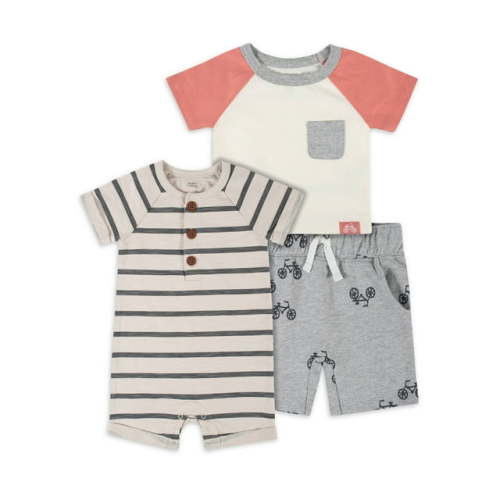 Modern Moments By Gerber Baby Boy Henley T-Shirt, Short & Romper, 3-Piece Outfit Set, (0/3 Months - 24 Months)