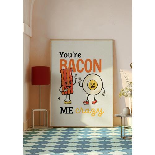 Bacon and Eggs Retro Digital Wall Art Funny Breakfast Poster Kitchen Decor Pun Wall Print Foodie Theme Food Lover Download and Print