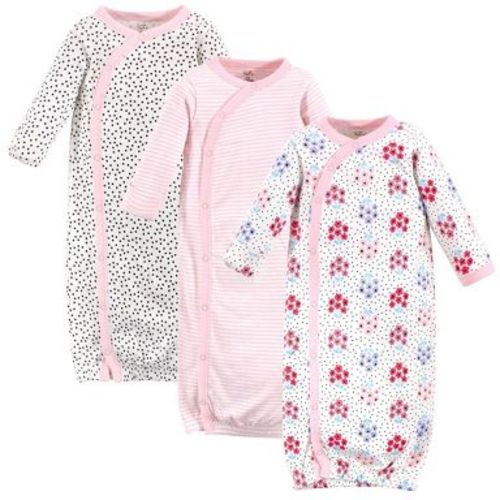 Touched by Nature Baby Girl Organic Cotton Side-Closure Snap Long-Sleeve Gowns 3pk, Floral Dot, Preemie