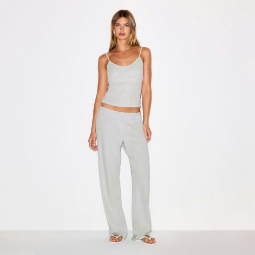 LARGE | HEAVY POINTELLE STRAIGHT LEG PANT | LIGHT HEATHER GREY