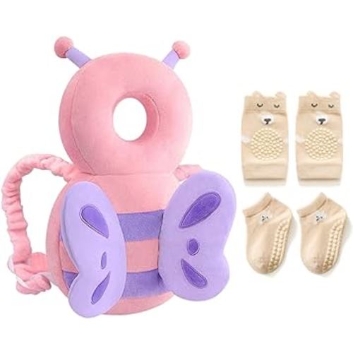 Baby Toddler Head Protector, Baby Head Protection Backpack, Adjustable, Lightweight and Breathable, Pink Butterfly