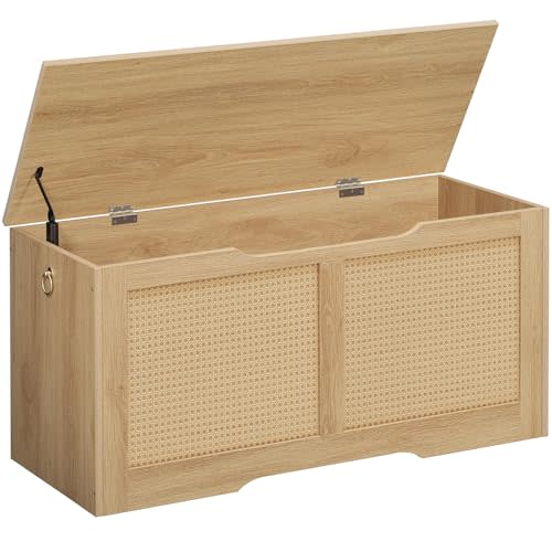 HOOBRO Storage Bench, 39.3" Toy Box, Rattan-Like Storage Chest, Sturdy Entryway Bench Supports 220 lb, Toy Chest, Safety Hinge, U-Shaped Opening, Easy Assembly, Natural NL11CW01
