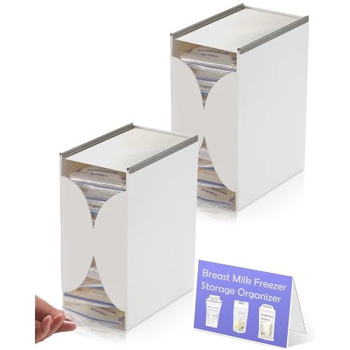 2 Pack Fridge Organizer for Breastmilk Storage Bags, First-in First-Out Breast Milk Storage Bags Freezer Organizer with Quick-Freeze Tray, Breastmilk Storage Container for Breastfeeding Essentials