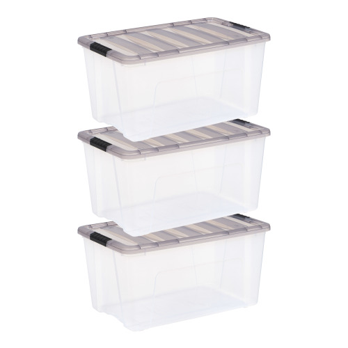 IRIS USA 72 Qt. Plastic Storage Bins with Lids, Clear, Latching, Stackable, Totes 3Pk