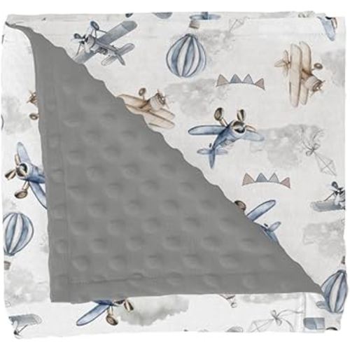 Vintage Planes Airplanes Helicopters Baby Blankets for Girl Boy Hot Air Balloon Plane Clouds Sky Soft Mink Dotted Backing Double Layer Swaddle Receiving Blanket for Toddler Nursery Bed Blanket 30x40
