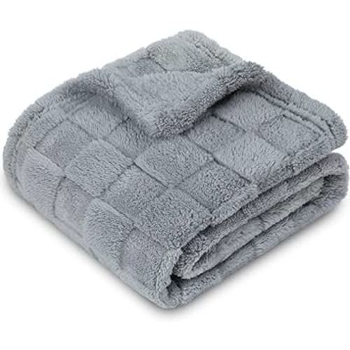 HOMRITAR Baby Blanket for Boys 3D Chessboard Grid Fleece Fluffy Toddlers Blanket Cozy Warmer Comfort Reversible Bed Blanket for Home Decor 30 x 40 Inches Grey
