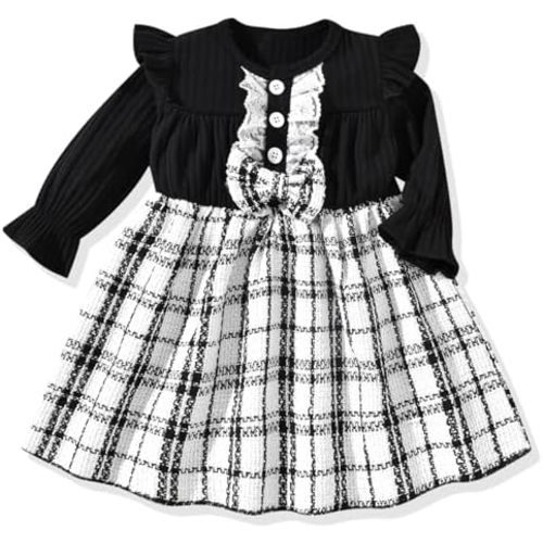 Toddler Baby Girl Denim Bowknot Dress Ruffled Button Dresses Outfit