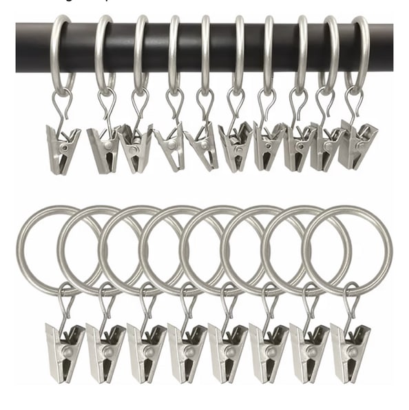 44 Pack Matte Silver Curtain Rings with Clips