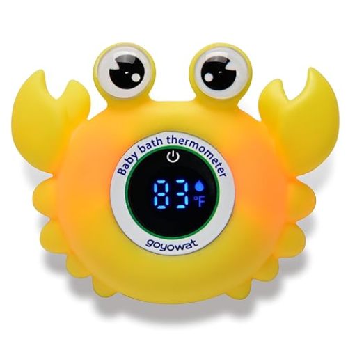 Baby Bath Thermometer Crab Toy - Digital Floating Water Thermometer with LED Display & Color Alerts for Infants, Cute Bath Tub Sensor & Safe Bath Time Essential Toy