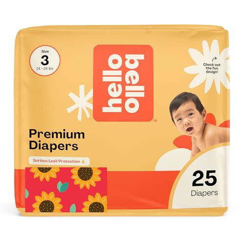 Hello Bello Diapers, Size 3 (14-24 lbs) Flower Child, 25 Count of Premium Disposable Baby Diapers, Hypoallergenic with Soft, Cloth-Like Feel