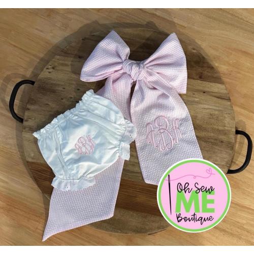 Monogrammed Seersucker Baby Swaddle Bow | Newborn Gift (bloomers sold separately)