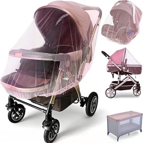 Durable Baby Stroller Mosquito Net (2 Pack) - Universal Elastic Edge Mesh Cover for Bassinets, Cradles, Playards, Car Seats & Mini Cribs | Breathable Travel Essential Newborn Protection (Pink)