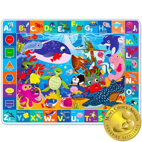 QUOKKA Baby Play Mat for Floor - Ocean ABC Rug for Kids Toddlers Infants - Extra Thick Large Padded Non-Slip Nursery Rug for Babies Crawling and Playing - Foldable Care Mat for Girls and Boys Playroom