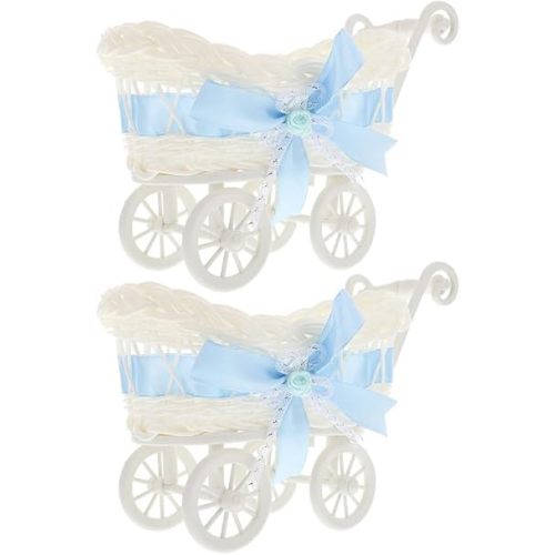 Imitation Rattan Woven Candy Cart Basket for Baby Shower Party Decor Small Stroller Ornament for Storing Snacks Favors and 9.45X6.69X5.51 Inches