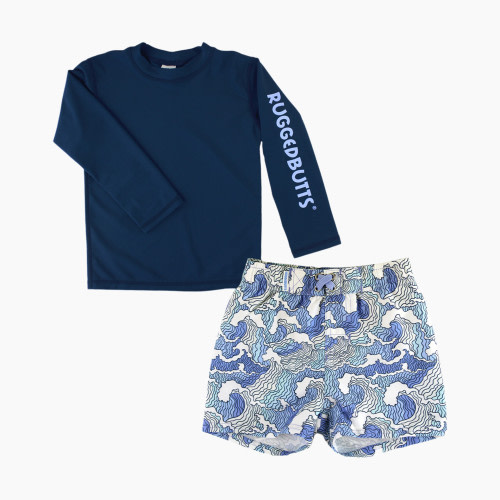 Rufflebutts Two Piece Rash Guard & Trunk Set - Navy, 03-06 M