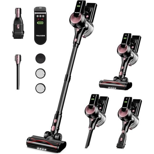 Cordless Vacuum Cleaner, 40Kpa 45Mins Vacuum Cleaners for Home, 8-in-1 Lightweight Stick Vacuum with Powerful Suction, Anti-tangle Wireless Vacuum for Carpet, Tile, Pet Hair, Hardwood Floors, Black