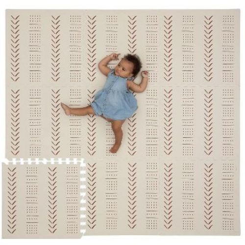 Childlike Behavior 72" X 72" Baby Crawling Play Mat With Interlocking Floor Tiles, Xx-large Beige