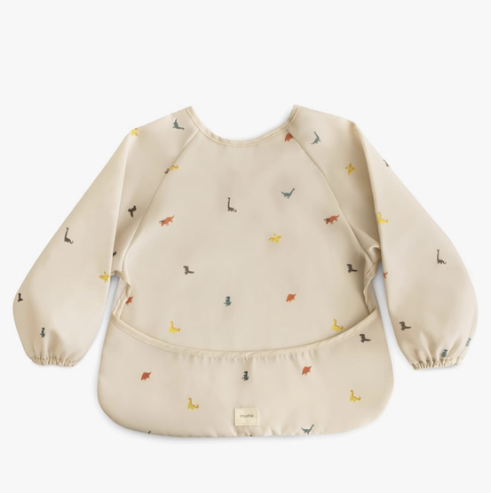 mushie Long Sleeve Baby Bib | Water Resistant Adjustable Fit for Ages 6-24 Months
