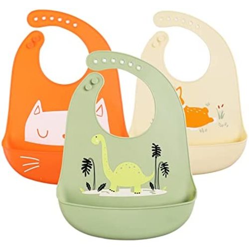 Baby Silicone Feeding Bibs, 3pcs Adjustable Waterproof Bibs for Feeding