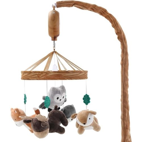 The Peanutshell Crib Mobile for Boys or Girls - Woodgrain Musical Baby Crib Mobile with 12 Lullabies, Whimsical Woodland Baby Mobile Crib Whimsical Woodland Nursery Decor