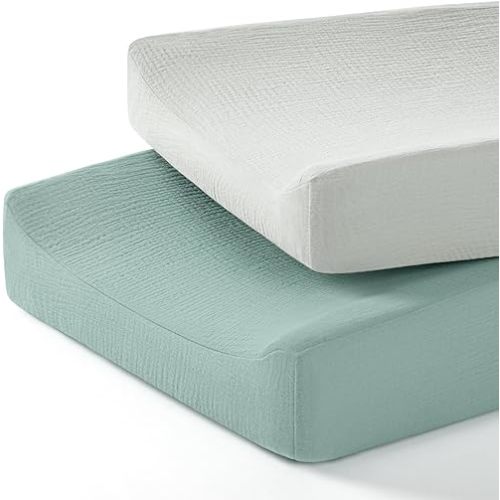 lulumoon Baby Changing Pad Cover: Muslin Diaper Changing Table Pad Cover - Changing Pad Sheets for Girls Boys (Roman Green & Gray)