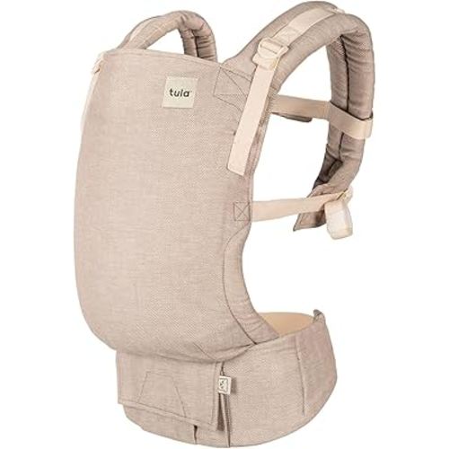 Baby Tula Linen Panel Free-to-Grow Baby Carrier - Adjustable, Comfortable, Newborn to Toddler Carrier - Ergonomic Fit for 7lbs to 45lbs - Plant-Based Fabric - Back & Front Carry Options - Sand (Tan)