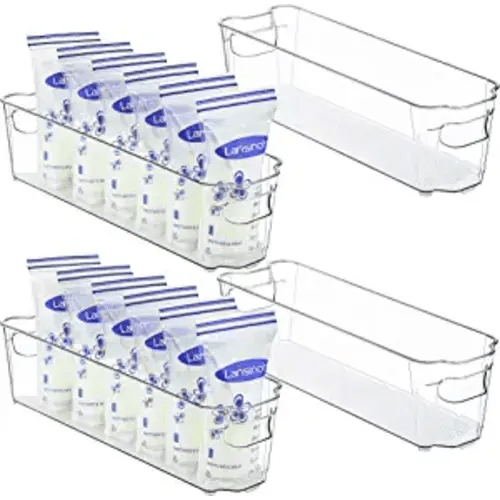 Vtopmart Breastmilk Storage Container 4PCS Set, Clear Freezer and Fridge Organizer Bins, Plastic Storage Bins for Breast Milk, Baby Pouches, Formula, Bottles and Yogurts, 4.3’’ Width, 14.7" Long - Narrow--14.5inch long