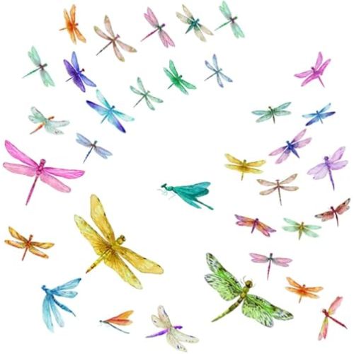 56 PCS Dragonfly Wall Decals - Peel & Stick, Gold & Purple Dragonfly Wall Stickers, Murals for Bedroom & Bathroom