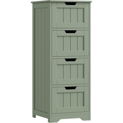 FOTOSOK Bathroom Storage Cabinet, Bathroom Cabinet with 4 Drawers, 11.8” x 11.8” x 32.5” Freestanding Entryway Cupboard Storage Organizer Unit Home Furniture Decor, Green