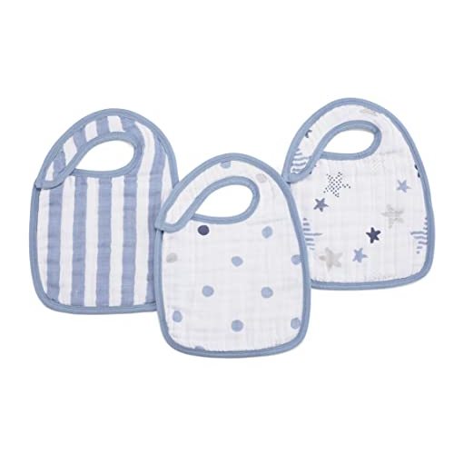 aden + anais 100% Cotton Muslin Snap Bib Super Absorbent, Soft 3-Layer Baby Bib for Boys & Girls with Adjustable Snap-Closure for Teething, Eating, Drooling, 3-Pack, Rock Star