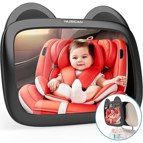 Baby Car Safety Mirror, Car Seat Mirror for Rear Facing Toddler Infant Child with Wide Crystal Clear View, Shatterproof & Adjustable, Crash Tested & Certified for Safety - Baby Travel Essential