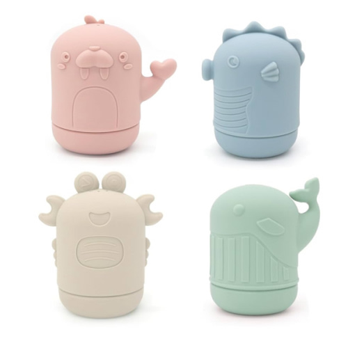 Ginbear Silicone Baby Bath Toys, Non-Toxic Mold Free Infant Squirty Bathtub Toys for Toddlers 6 Months+, Pack of 4 (Marine)